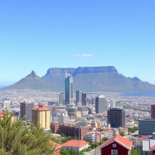 Panoramic view of Cape Town with Table Mountain in the background, showcasing the city's beauty.