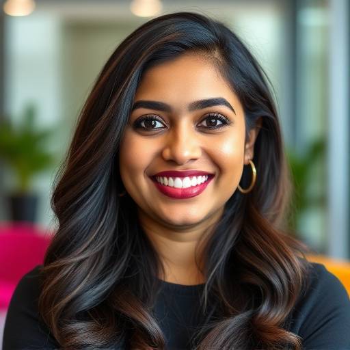 Portrait of Aisha Patel, the Head of Marketing at Cape Connect, a vibrant woman with a creative flair.