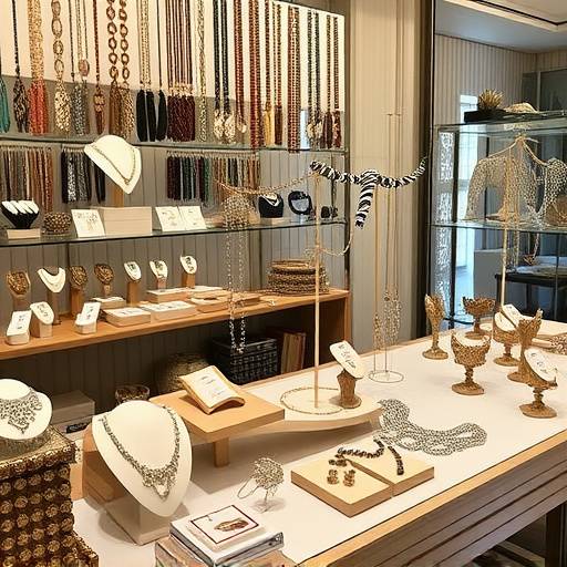 Showcase of handcrafted jewellery at 'Cape Gems' boutique in Kalk Bay